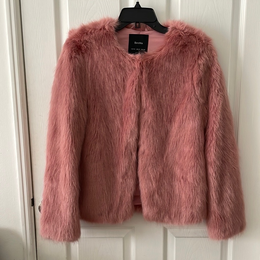 Bershka Pink Faux Fur Jacket
